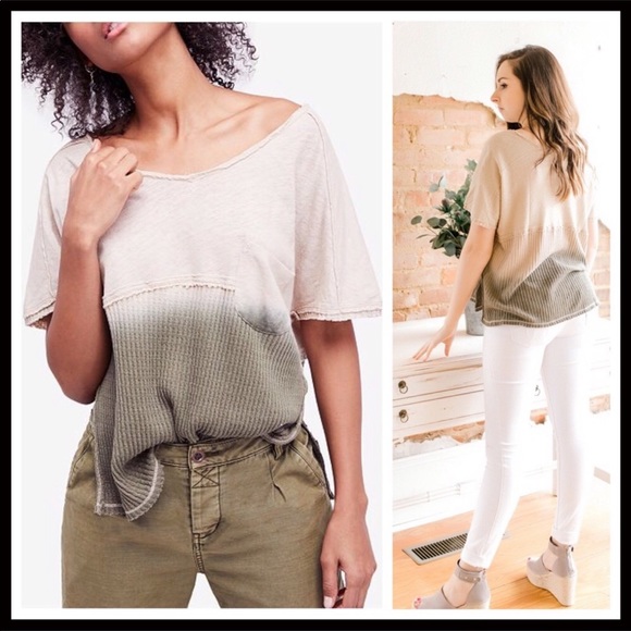 FREE PEOPLE V-NECK KNIT TEE OMBRE - Picture 6 of 8